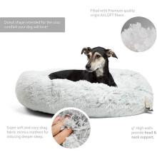 Cozy Donut Pet Bed For Large Breeds, Calming Dog Bed With Anti-Slip Base, Fluffy Plush Faux Fur Offers Soothing Support, Joint Relief, Zippered