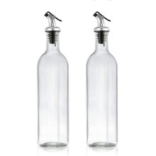 Olivenöl- und Essigflasche, elegantes Design, dickwandiges, quadratisches Glasgefäß mit Ausgießer aus Edelstahl für kontrolliertes Ausgießen in