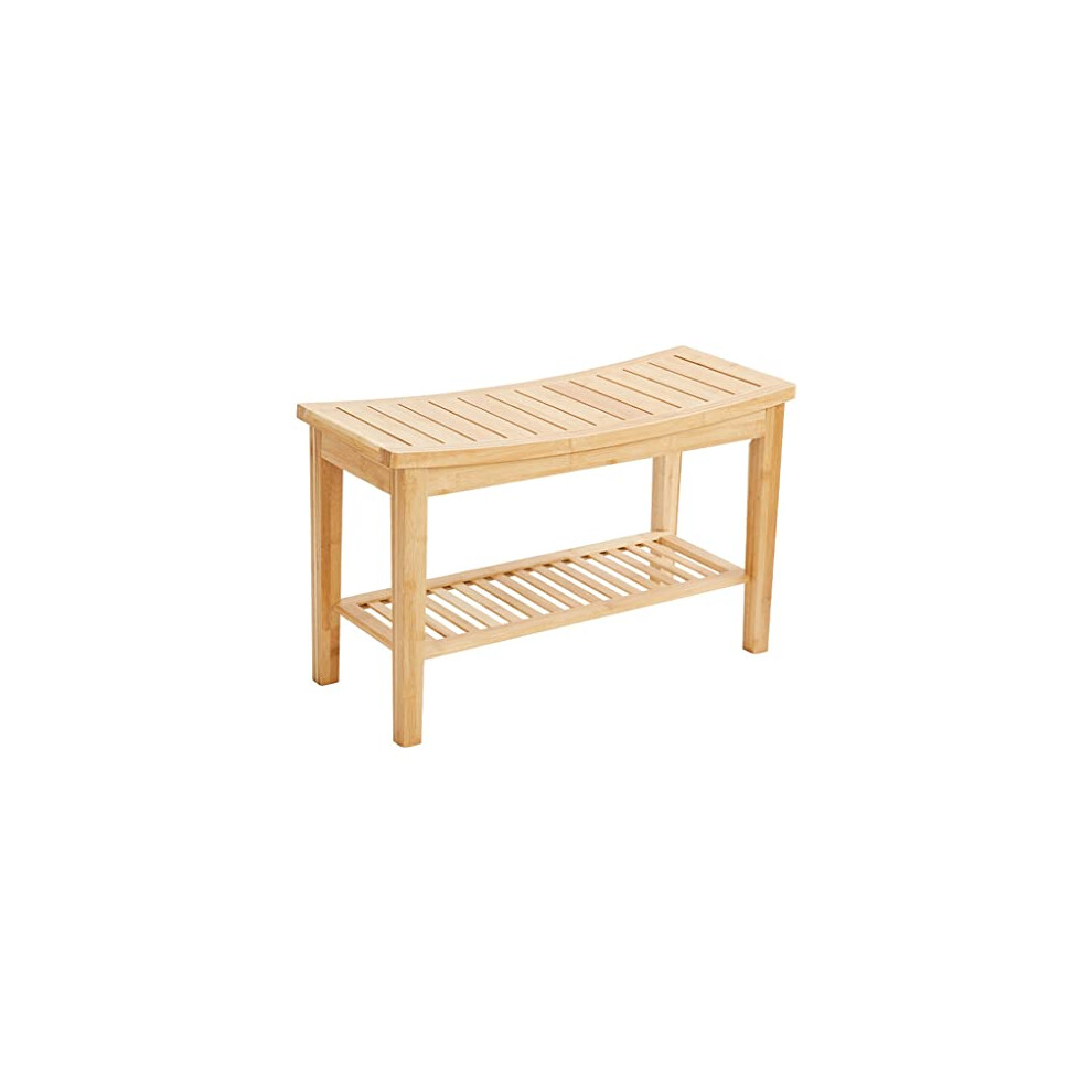Bamboo Shower Bench Stool with Storage Shelf  NonSlip Feet  19*12*30 Inches