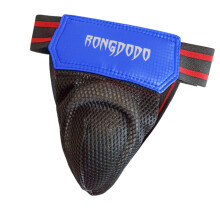 Groin Protector for Boxing Martial Arts Equipment Adjustable Breathable Leather Cup for Kung Fu Karate Combat Sports Blue M