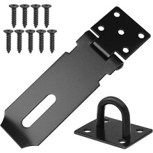 4 Inch Stainless Steel Door Hasp Lock with Screws, Black Heavy Duty Padlock Latch for Gate, Cabinet, Outdoor Doors