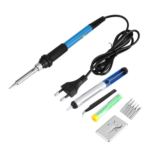 Interchangeable Iron Tips Kit, 60W Soldering Iron with Advanced Ceramic Core, Complete Tool Set for Electronics and Household Repairs