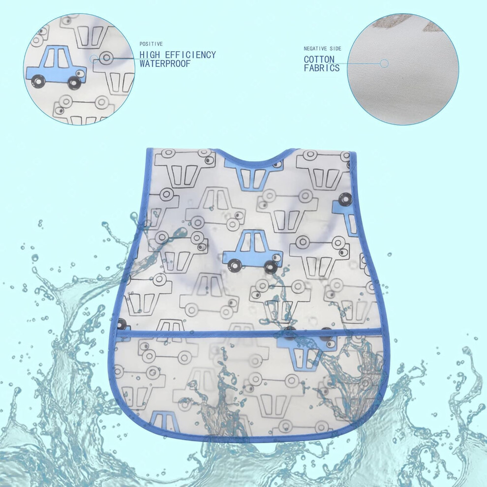 Baby Feeding Bib With Crumb Catcher Pocket, Waterproof Food Catcher Adjustable Infant Bibs For Toddlers, Soft Comfort Cotton Back Design With Short
