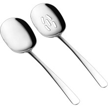 Mirror Polish Finish Slotted Serving Spoon, 18/8 Stainless Steel, Comfortable Contoured Grip, Easy To Clean, Perfect For Weddings And Parties (Set Of