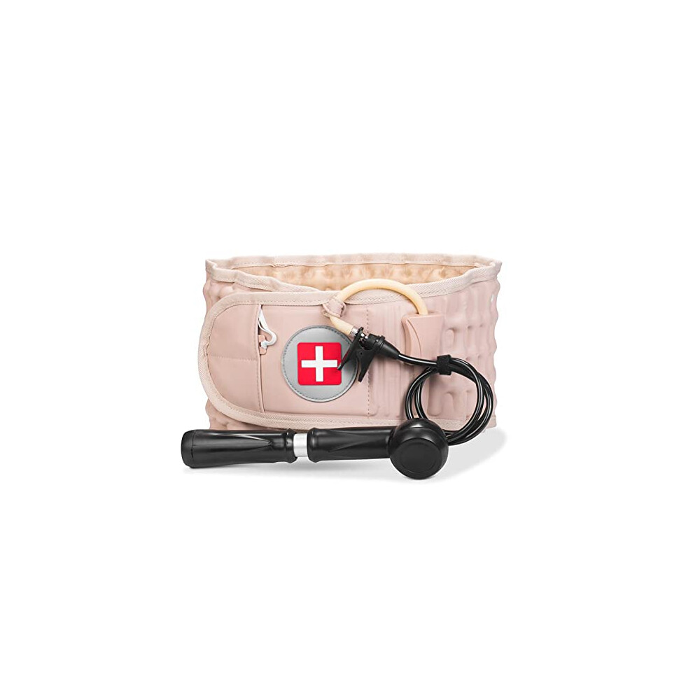 Lumbar Support Belt with Inflatable Air Traction for Lower Back Pain Relief and Posture Correction Beige