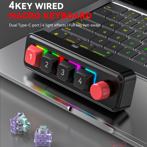 Mini Keypad 4 Key Mechanical Gaming Keyboard-black with knob 2