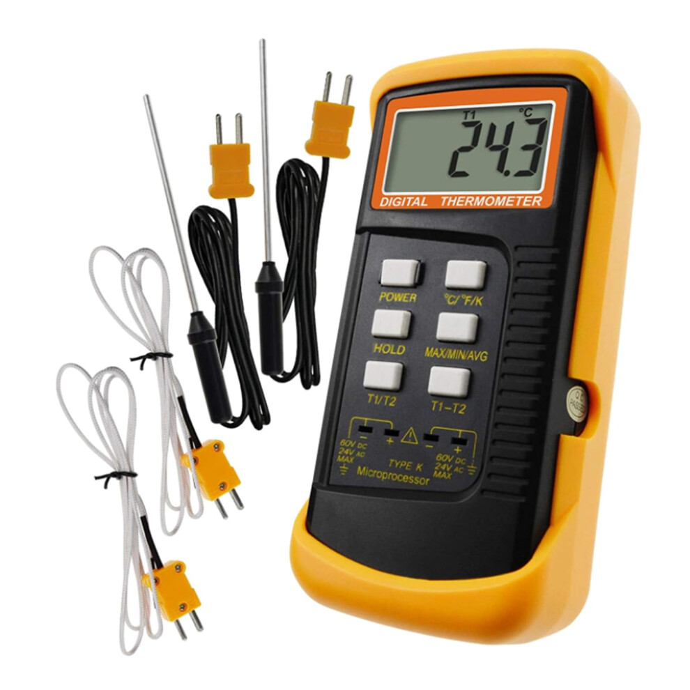 KType Thermocouple Thermometer DualChannel Handheld With 4 Probes  Temperature Measurement Display