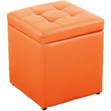 Footstool Leather With Storage Portable Upholstered Padded Seat Cube Orange Footrest Stool For Living Room