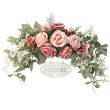 Guirlande de fleurs artificielles d'eucalyptus et de roses, décoration de mariage, guirlande de fleurs en soie, centre de table pour porte et