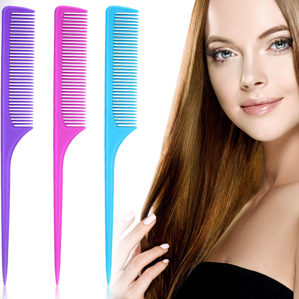 Fine Tooth Teasing Comb for Salon Use, Rat Tail Combs with Non-Slip Design for Braiding and Hair Coloring, Durable and Stable Plastic Parting Combs