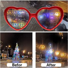Óculos de Difração com Efeito Coração, Acessórios para Festas e Raves com Proteção UV400, Óculos de Sol 3D com Efeito de Luz em Formato de