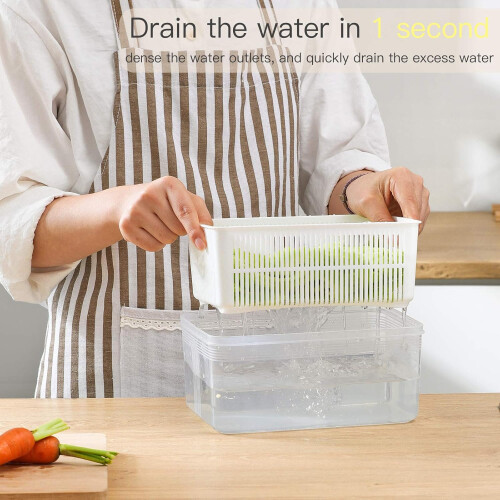Versatile Refrigerator Storage, Clear Containers Body With Removable Colander Lid, Adjustable Foldable Partition, Stackable Food Containers for 1