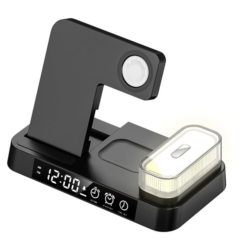 Wireless Charging Alarm Clock With Led Night And Fast Charger Phone Stand Light