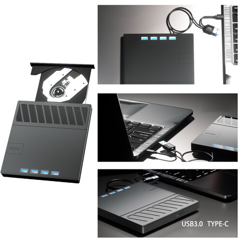 External Disc Drive for Laptop 7 Port USB3.0 Disc Player for 1