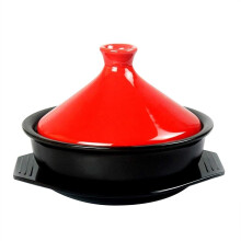 Moroccan Ceramic Tagine Pot with Tapered Lid and Tray, Gas Stove Compatible for Braised Chicken Soup and Stews (Color: Red)