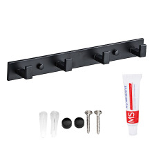 Heavy Duty Metal Coat Rack For Entryway, Stainless Steel Wall Hooks With 4 Space Aluminum Hangers, Matte Black Hook Rail, Minimalist Design Wall Mount