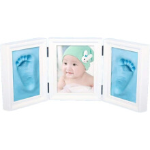 Baby-Erinnerungsset, dreifacher Rahmen aus Naturholz mit Finger- und Fußabdruck-Set aus Ton für Neugeborene, ersetzt die im Krankenhaus