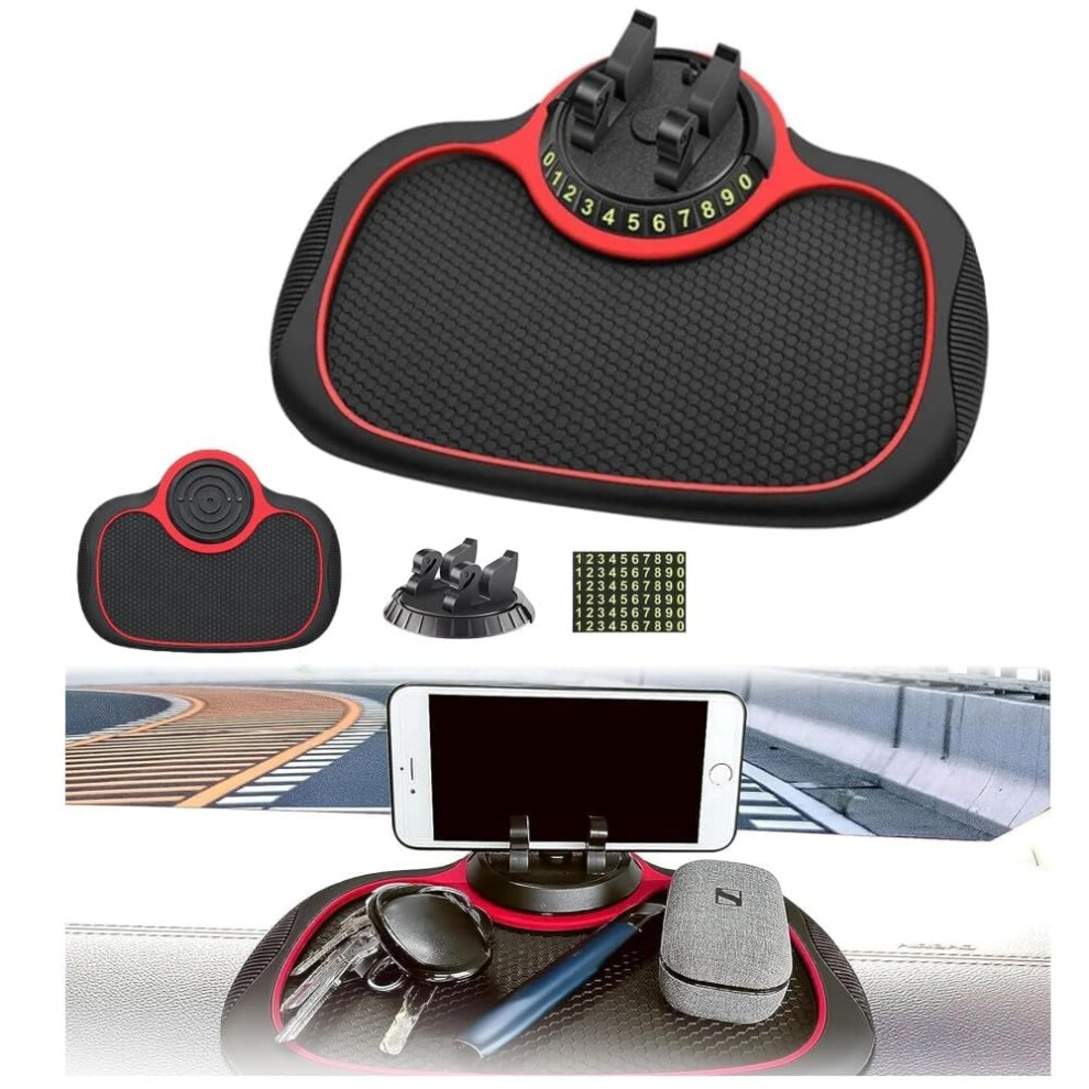 Car Phone Holder With Antislip Dashboard Mat, 360 Rotating Universal Pvc Pad And Parking Number 9412369223852