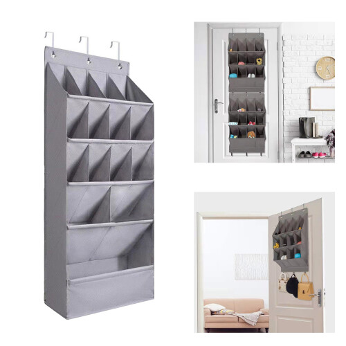 Space Saving Over Door Shoe Holder Maximized-Gray 15 grid 1 2