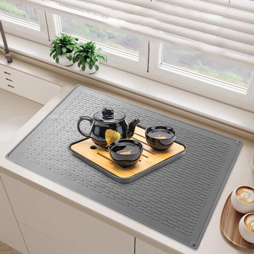 Silicone Dish Drainer Mat for Kitchen Enthusiasts-Light Grey 2