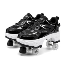 Girls' Roller Skates with Wheels, Children's Roller Skates, Adjustable Kick Wheels Trainers, Outdoor Fun and Adventure, Birthday Gift Black 36