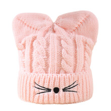 Chapeau amusant d'hiver avec oreilles de chat, tricoté,-Rose