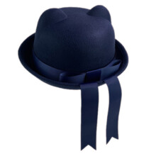 Chapeau en laine avec ceinture-Oreilles de chat bleu marine r M