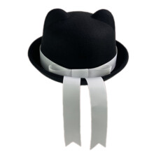 Chapeau cloche en laine fait à la-Oreilles de chat noires avec S