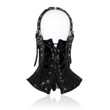 Cosplay Bright Facemask Unisex Adults BDSM Leather Hood Harness with Mouth Opening and Eye Cutouts, Black One Size