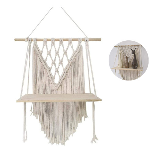 Ράφια Boho Organizer Wall Art, Ράφι κρεμαστό τοίχου από φυσικό βαμβάκι και σχοινί Macrame για 1