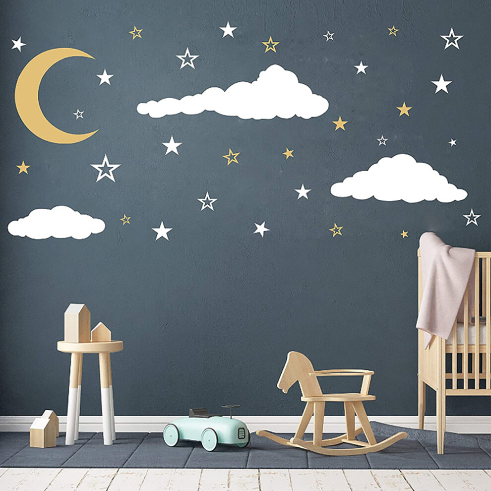 Celestial Clouds Wall Decals, Fantasy Theme For Kids Room Decoration, Peel And Stick Removable Wall Stickers, And Decor, Adds A Touch Of Golden/White
