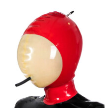 Black Latex Hood Mask Full Face Rubber Mask with Inflation for Men Women BDSM Fetish Party XS Size 48.5CM