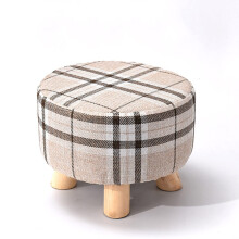 Solid Wood Round Footstool Dressing Table Chair with 4 Legs Padded Seat for Shoes Living Bedroom Furniture (28x25CM) A 28x25CM