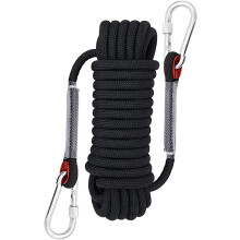 10 mm Outdoor Climbing Rope, Static Climbing Rope, Tree Climbing and Rappelling Rope, Nylon Rope with 2 Steel Hooks (Black)