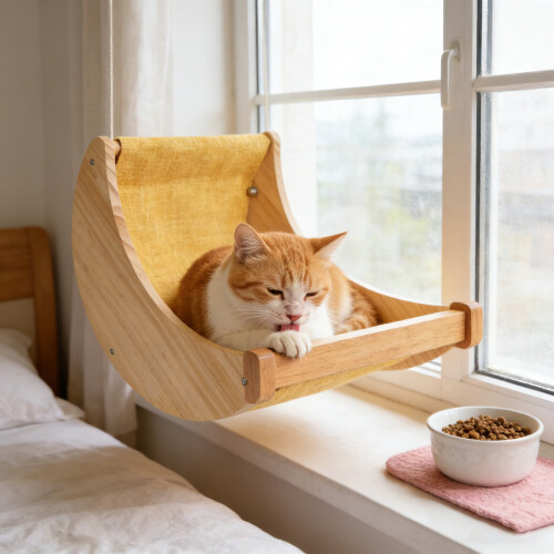 Stable Wood Cats Window Perch Hanging Hammock with Suction Cup 1