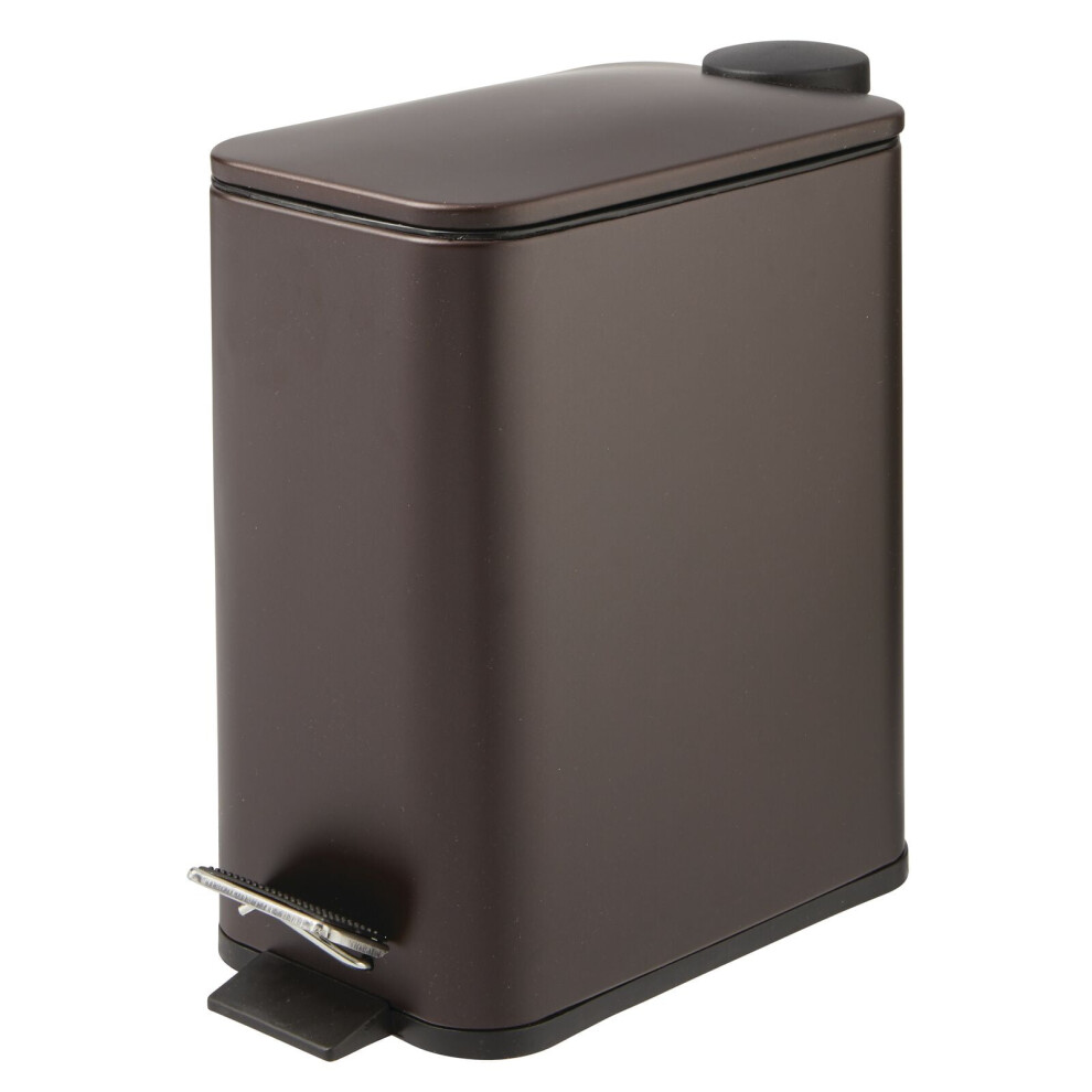 Garbage Can With Lid, Anti-Fingerprint Finish, 1.3 Gallon Slim Waste Bin With Step Pedal, Removable Inner Bucket, For Small Spaces Bathroom Kitchen Of Bronze