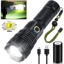 Lanterne reîncărcabile, lanternă tactică cu ieșire de 90.000 de lumeni, încărcare rapidă de tip C și ieșire USB, aluminiu aeronautic