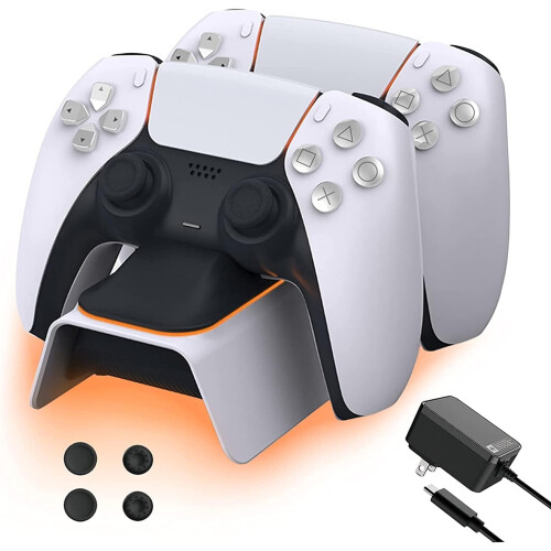 Compagno di gioco definitivo, base di ricarica per controller PS5, design stabile per controller DualSense, con ricarica rapida e chip intelligente.