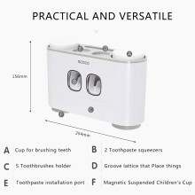 Automatic Toothpaste Dispenser for Wall Mounted Toothbrush Holders, Grey Plastic Large Storage Ensures All Your Essentials Are Organized and