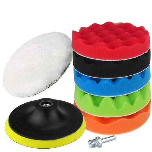 Boina de polimento para polidora de carros, boina de espuma com design waffle, kit de boina de lã de 5 polegadas, esponja de alta densidade e
