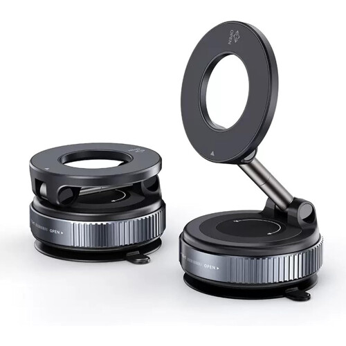 Magnetic Phone Holder with Vacuum Lock, Foldable Retractable Car Mount for Dashboard and Mirror