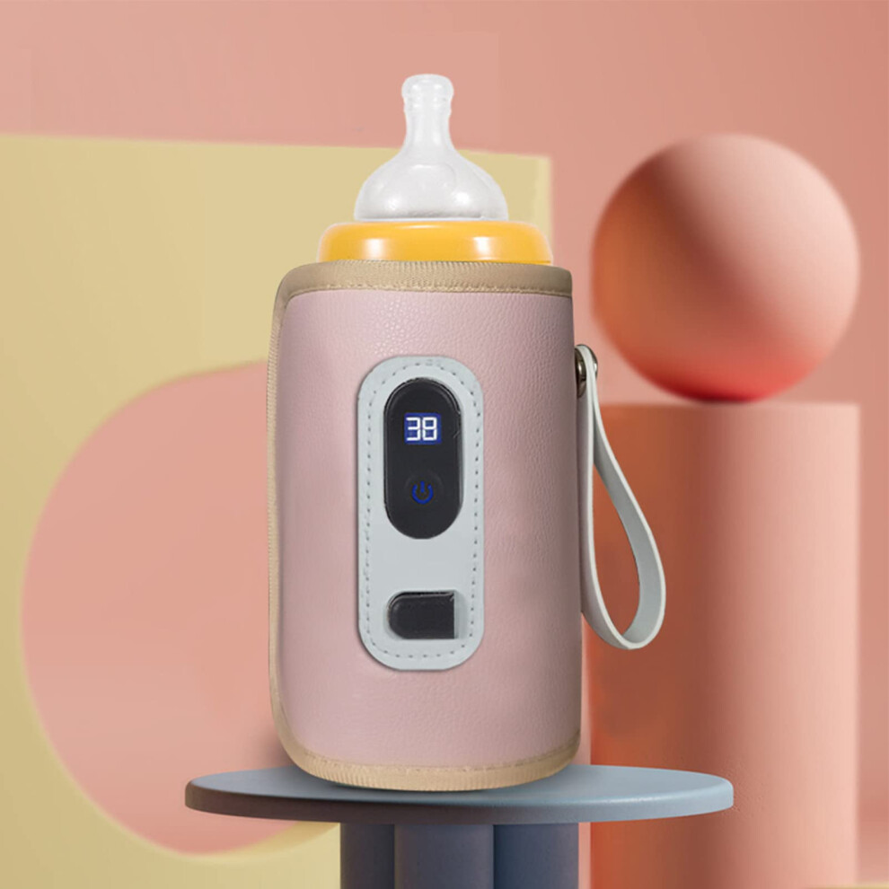 Usb Baby Bottle Warmer Model 001, Portable Milk Bottle Heater With Lcd Screen, Adjustable Temperature For Travel And Car (Pink) Pink