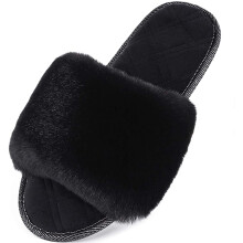 Open teenslippers voor dames, warme en comfortabele pantoffels met antislipzool van TPR-rubber en imitatiebont, pluizige platformsandalen met memory
