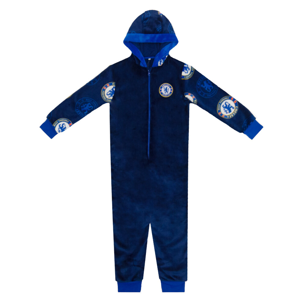 Chelsea Fc (Navy 10-11 Years) Boys Pyjama All-In-One Loungewear Kids Official Football Gift Blue