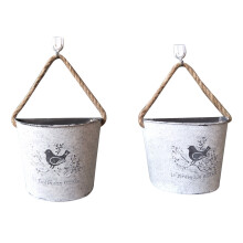 Wandpflanzgefäß aus verzinktem Metall im rustikalen Landhausstil, Vintage-Industrie-Stil, tragbarer Hängeblumenkübel für die Innen- und