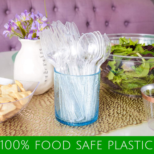 Garfos de plástico transparente de poliestireno resistente e rígido, com design clássico, boa flexibilidade e resistência à quebra, laváveis e 1