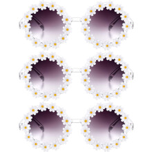 Occhiali da sole a forma di fiore per donna, occhiali da sole UV400 rotondi comodi con margherite alla moda con montatura leggera, lenti in resina di