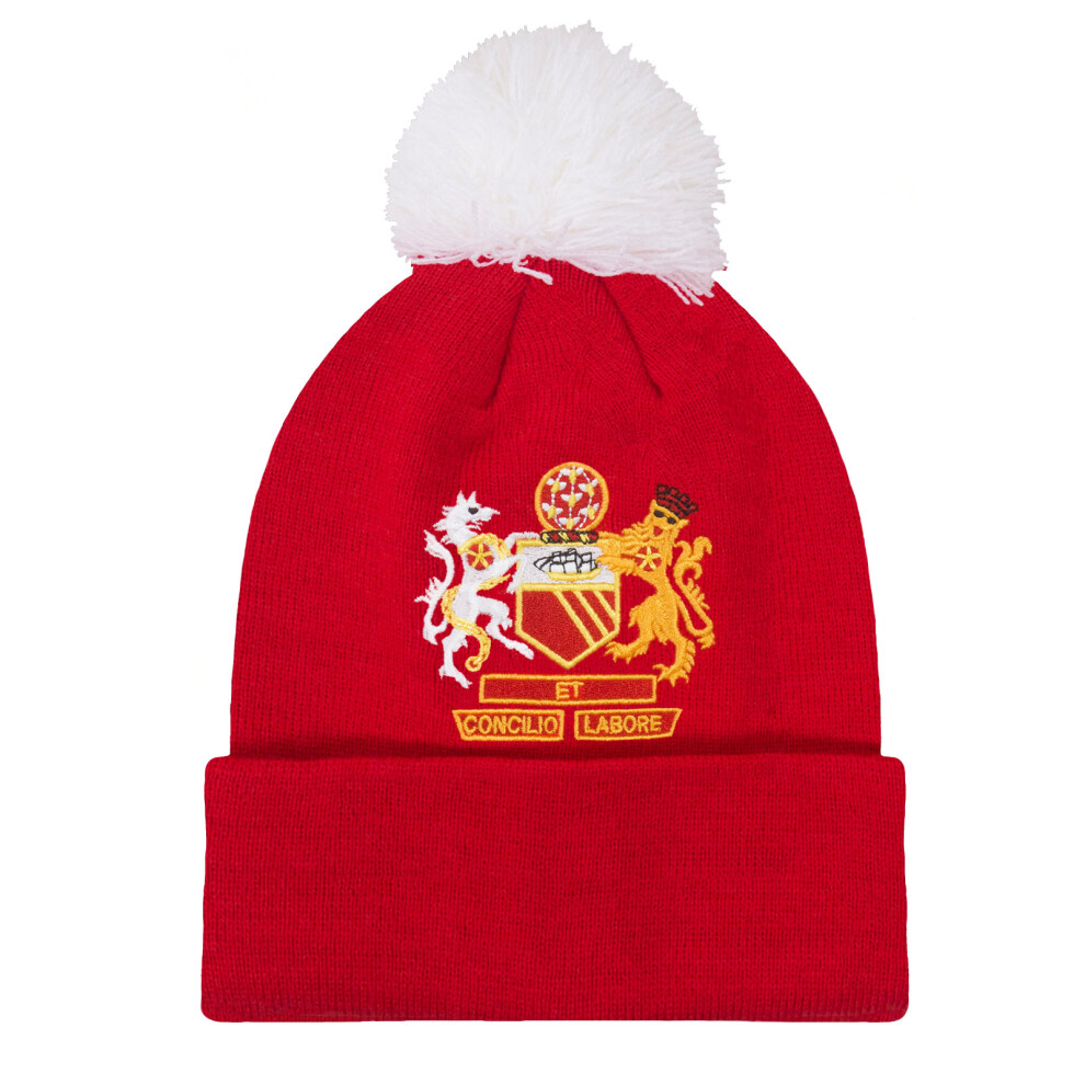 Fan Originals ( Bobble) Beanie Bobble Hat Manchester Crest In United Colours Red