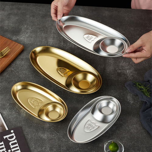 Modern Nonrust Steel Oval Serving Dish For Gatherings-Gold. M 1