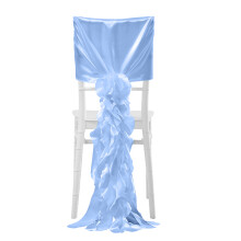 Chiffons Cover with Ruffle Elegant Satins Chair Cover for-Blue